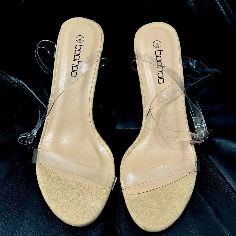 Clear Strappy Boohoo Block Heel